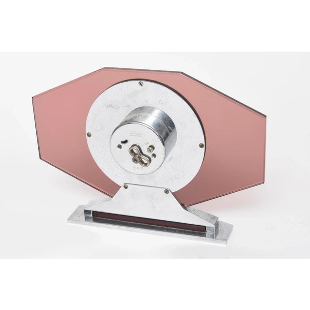 Metal Original 1930's 8-Day Art Deco French Pink Glass Clock by Jaz For Sale - Image 7 of 11