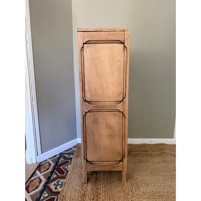 French Art Deco Carved Walnut Pedestal Cabinet, 1930s For Sale - Image 13 of 17