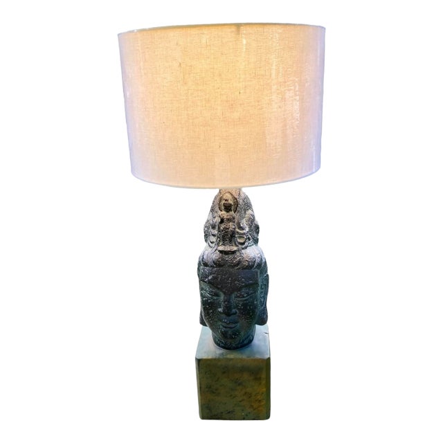 James Mont Ceramic Tara Buddha Head Lamp, Circa 1950 For Sale