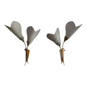 Pair of Italian Mid-Century Modern Sculptural Flower Sconces, Brass, 1940s