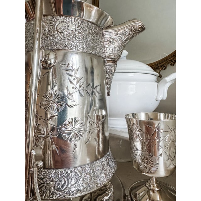 Late 19th Century Rare Monumental Victorian c.b. Barker Quadruple Plate Water Set With Original Stand & Matching Goblet For Sale - Image 5 of 16