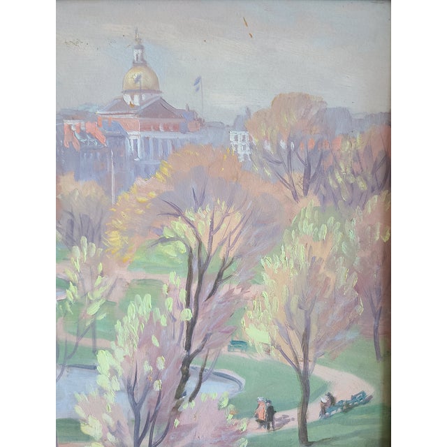 Impressionist Lester George Hornby 1940's Oil Painting Boston Public Garden Cityscape For Sale - Image 3 of 18