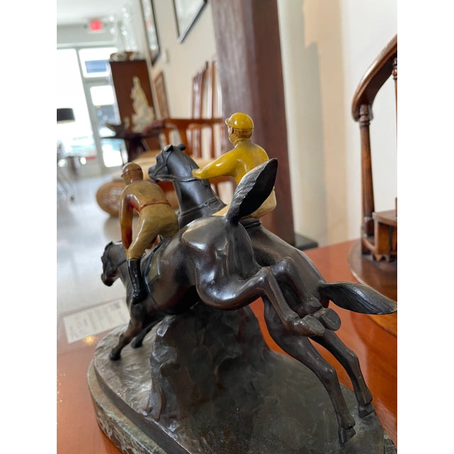 English Steeple Chase Sculpture Hans Harders Polychrome Bronze Horse Race For Sale - Image 11 of 12