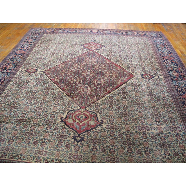 Antique Persian Mood rug. Size: 9'2" x 11'9". Antique Moud Persian Knotted Rug, Country of Origin: Iran / Persia, Circa...