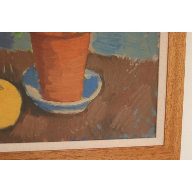 Olax, Blue Flower and Citrus, 1950s, Oil on Panel, Framed For Sale - Image 9 of 15