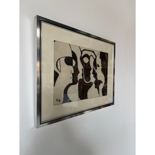 Mid-Century Modern 1976 Mid-Century Modern Abstract Figural Needlepoint Textile Wall Art – Framed For Sale - Image 3 of 12