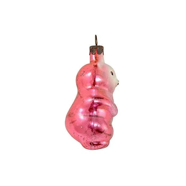 Midcentury Fuchsia Pink Bear Glass Ornament For Sale - Image 4 of 5