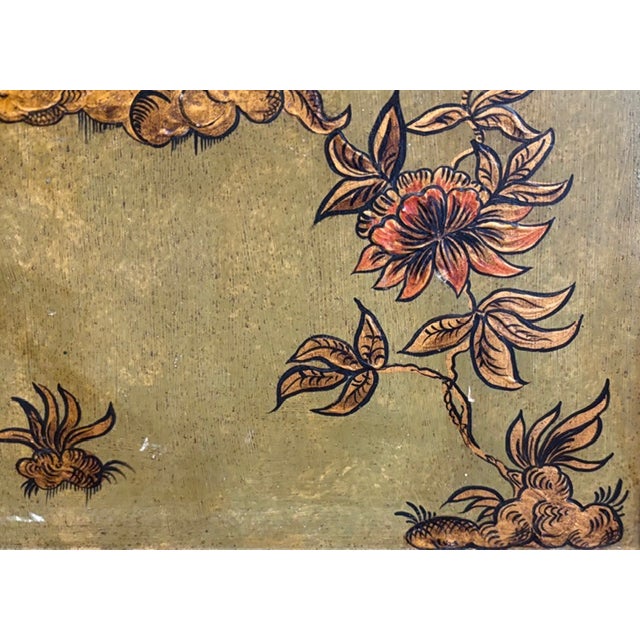 Olive Italian Framed Asian Panels With Olive Gold Tone Backgrounds and Illustrations of Traditional Asian Motifs For Sale - Image 8 of 15