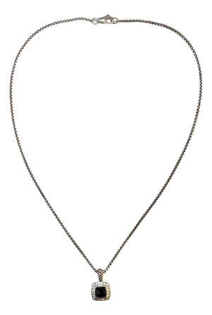 David Yurman Sterling Silver Onyx & Diamond Pendant Necklace