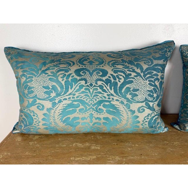 Pair of Fortuny Style Textile Pillows With Blue Silk Backs For Sale - Image 4 of 8