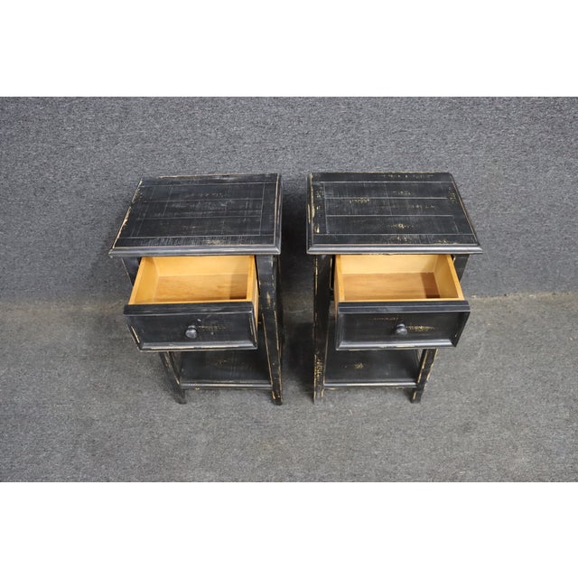 Pair of Country Style Black Painted Nightstands For Sale - Image 10 of 12