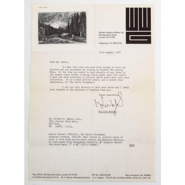 Paper Samuel Palmer "The Early Ploughman" Etching, 1861 For Sale - Image 7 of 7