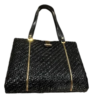 An Amazing 1960s Black Woven Wicker and Brass Italian Hand Bag
