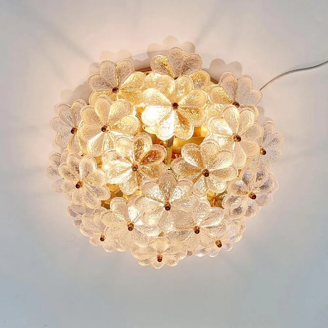 Metal Large Mid-Century Modern Floral Ceiling Light in Murano Glass by Ernst Palme, Germany, 1970s For Sale - Image 7 of 14