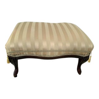 Antique 1910 French Ottoman With New Upholstery and Wooden Cabriole Legs For Sale
