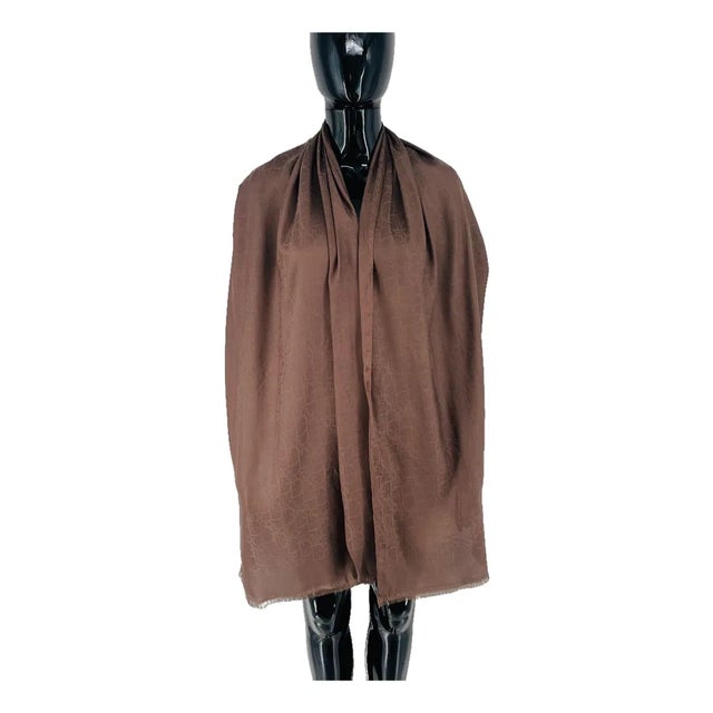 Christian Dior Brown Monogram Wool Silk Scarf For Sale