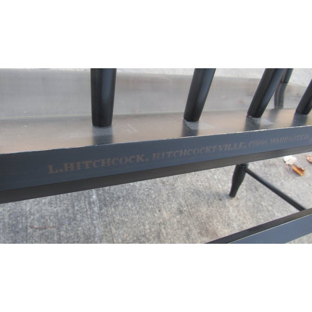 1980s Hitchcock Black Farmhouse Bench Signed Designer For Sale - Image 11 of 11