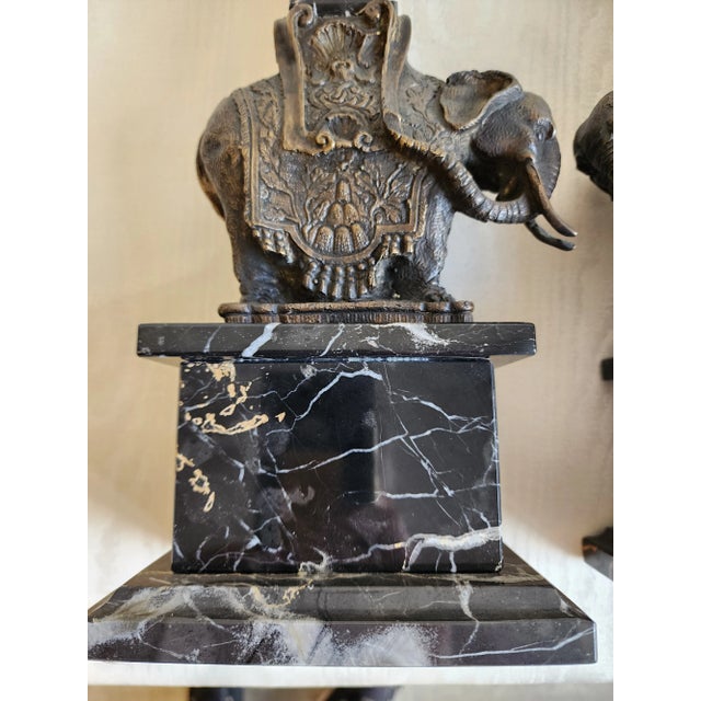 Pair of Antique Grand Tour Portero Marble Obelisks With Bernini Style Bronze Elephants For Sale - Image 11 of 15