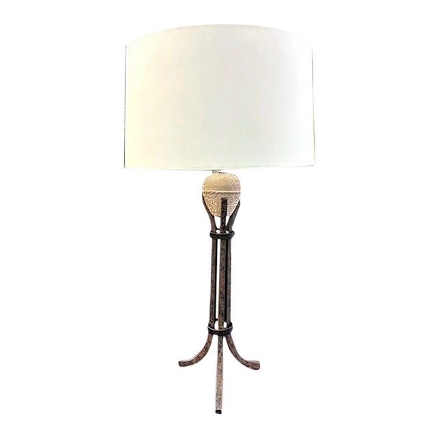 Mid Century Iron Lamp, Signed For Sale