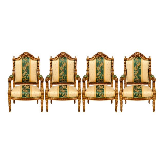 Large Louis XVI Gilded Fauteuils, Set of 4 For Sale
