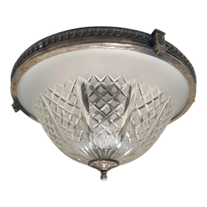 Antique Art Deco Cut Crystal Flush Mount Ceiling Light Fixture