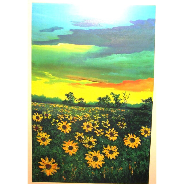David Najar Signed Seriolithograph Sunflowers at Dusk Unframed The black dots are magnets used to hold the print to...
