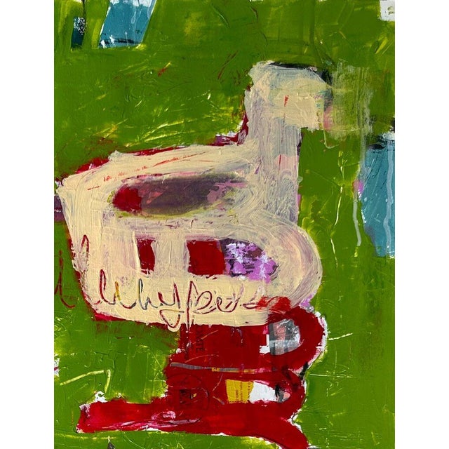Christiane Corcelle "Orquevaux Mossy Whispers" Mixed Media on BFK Paper, Framed Abstract Painting in Moss Green, Pink and Red, 2024 For Sale - Image 4 of 9