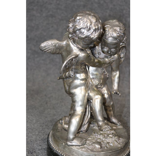 French Bronze Silver Gilt Statue With Pair Putties Signed Falconet For Sale - Image 14 of 16