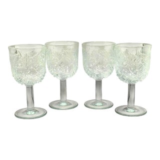 Vintage Clear Embossed Grapes and Vine Motif Water Goblets - A Set of Four For Sale