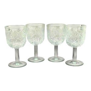 Vintage Clear Embossed Grapes and Vine Motif Water Goblets - A Set of Four