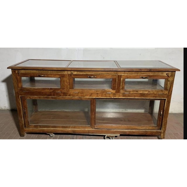 Wood Vintage Exhibitor Counter in Teak For Sale - Image 7 of 12