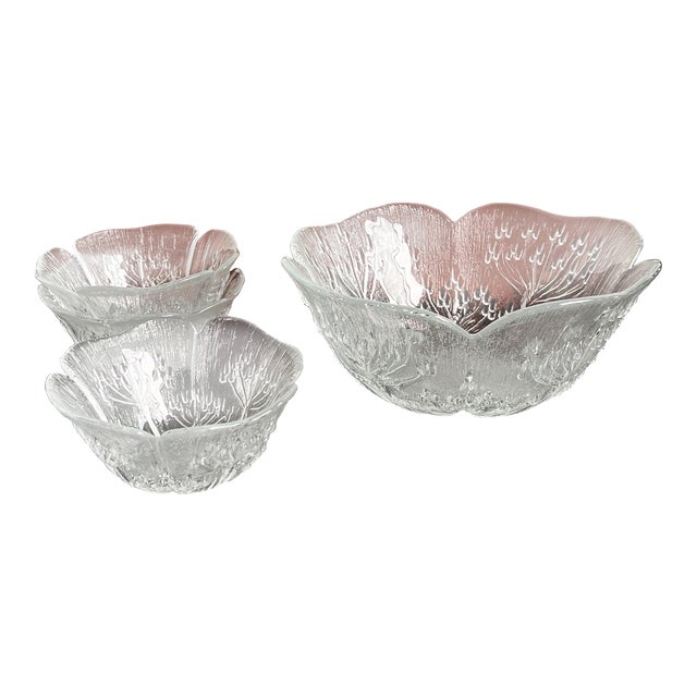 Vintage Scandinavian Glass Serving Bowl & 3 Small Bowls by Pertti Kallioinen for Muurla, Finland - Set of 4 For Sale