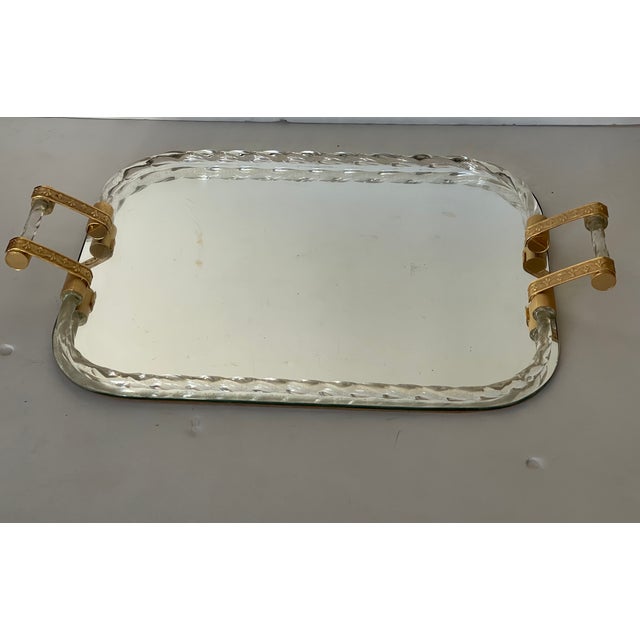 Italian Large Mid 20th Century Italian Glass Mirrored Tray For Sale - Image 3 of 6