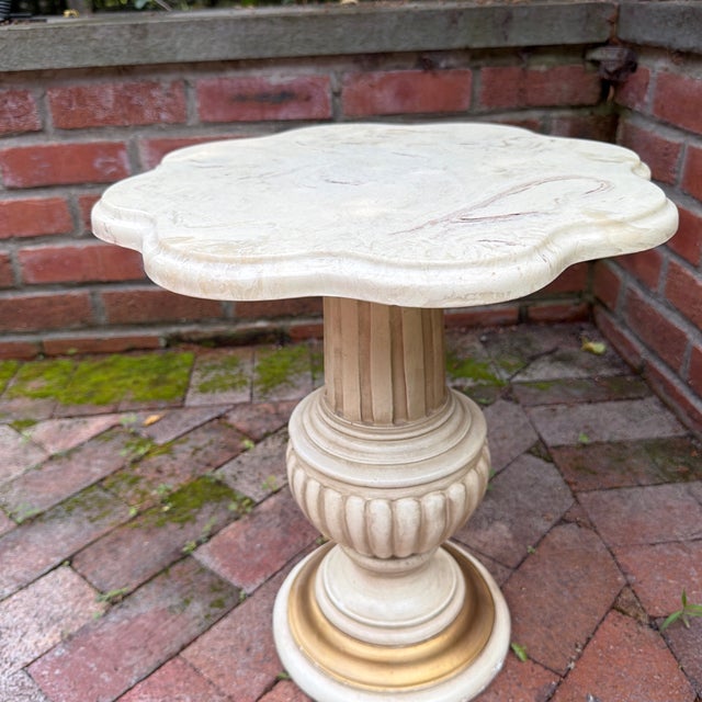 1980s Vintage Hollywood Regency Faux-Marble Scalloped Side Table For Sale - Image 5 of 9