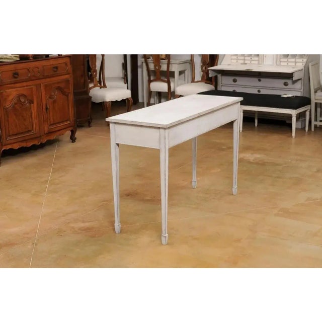 Mid-Century Modern Swedish 1890s Painted Wood Console Table with Three Drawers and Tapered Legs For Sale - Image 3 of 13