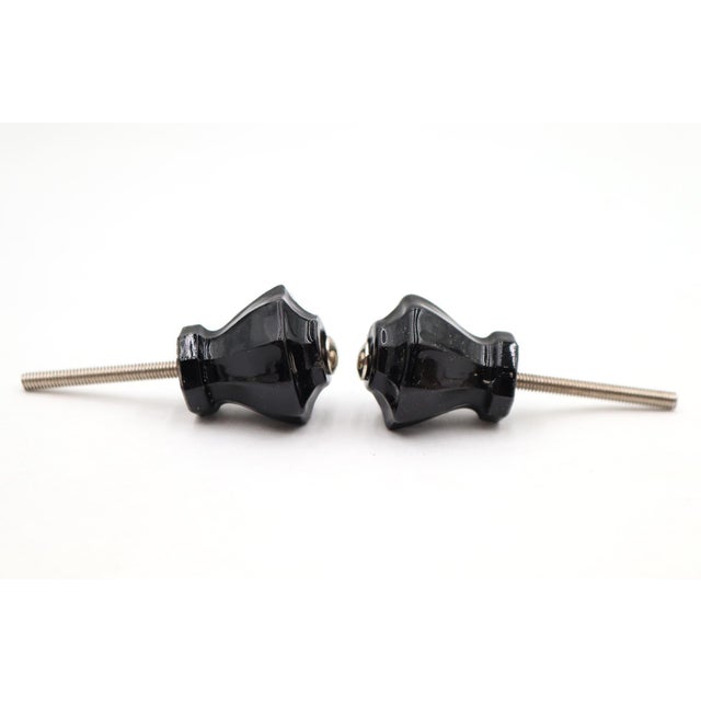 Traditional Pair of Vintage 1 In. Fluted Black Glass Cabinet Knobs For Sale - Image 3 of 4