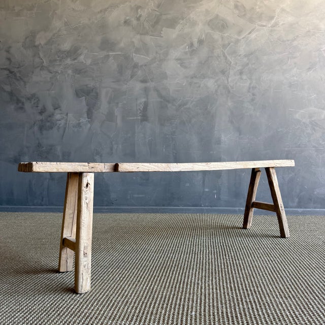 Late 20th Century Elm Wood Skinny Bench #B92 For Sale - Image 4 of 8