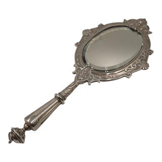 Antique Continental 800 Silver Repoussé Cherub Double-Sided Hand Mirror, 11" For Sale