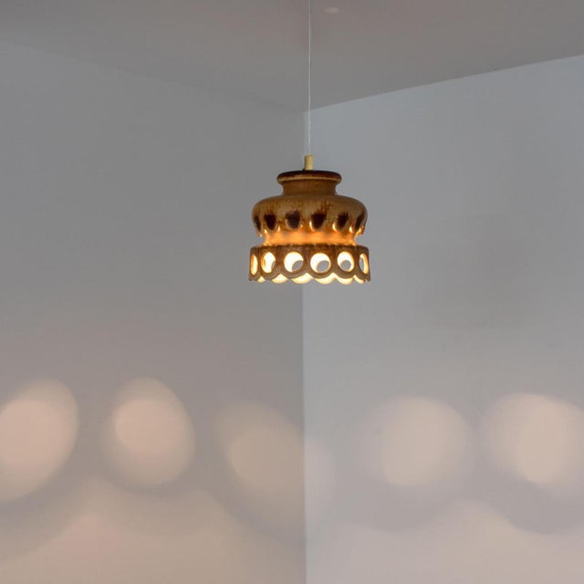 Brown Brown Ceramic Pendant Light, Denmark, 1970s For Sale - Image 8 of 15