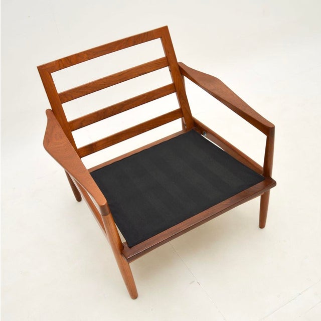 Black Vintage Danish Teak and Leather Armchair by Christian Jensen for Haslev, 1960 For Sale - Image 8 of 12