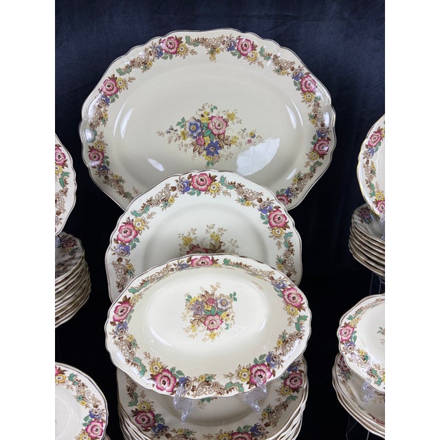 Ceramic Rare 56-Piece 1930s J & G Meakin "Pilgrim Sunshine" English Ironstone Dinnerware Service With Hostess Spares - Complete Set for 8 For Sale - Image 7 of 15