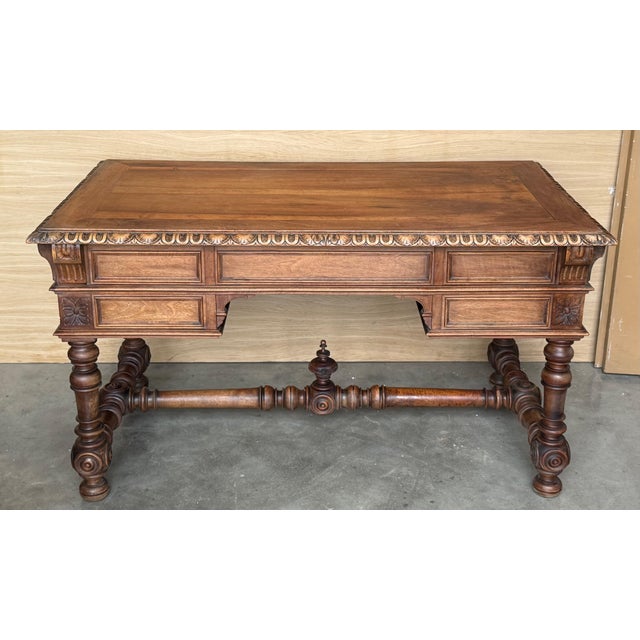 19th Century Spanish Two Faces Baroque Style Oak Library Table or Desk For Sale - Image 14 of 18