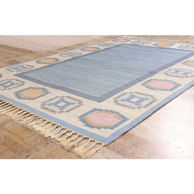 Sky Blue Ingegerd Silow Vintage Swedish Rollakan Rug, 05'07 X 07'07 For Sale - Image 8 of 10