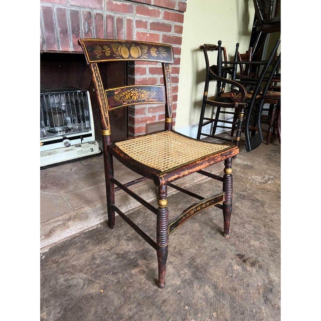 19th Century Antique American Paint-Decorated Cane Seat Side Chair For Sale In Washington DC - Image 6 of 10