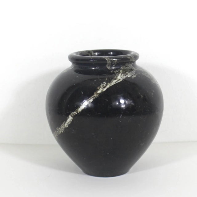 Contemporary Vintage Black Marble Stone Vase For Sale - Image 3 of 9