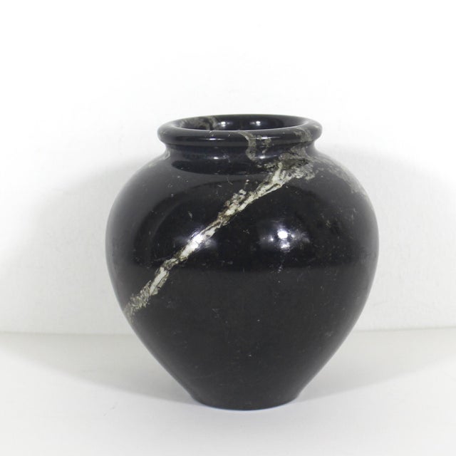 Contemporary Vintage Black Marble Stone Vase With Veining For Sale - Image 3 of 9