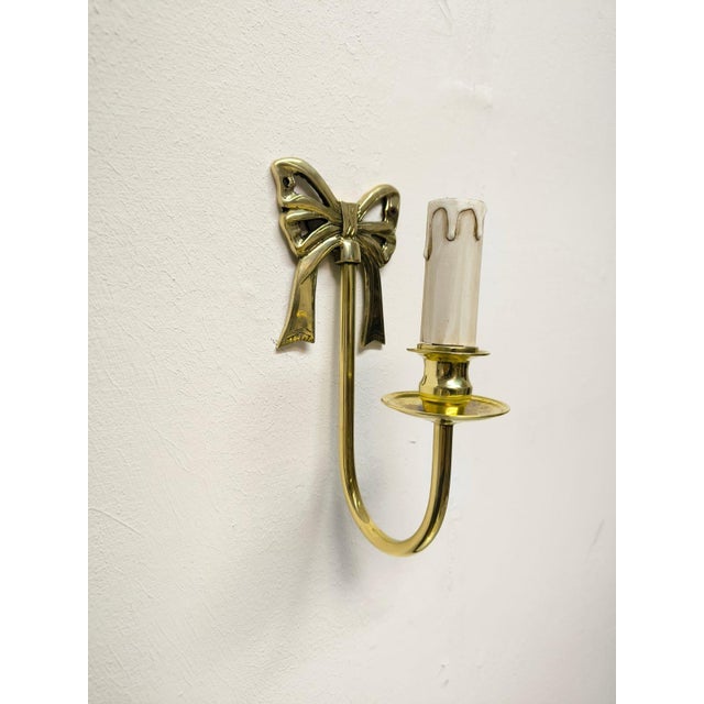 1970s Brass Bow Applique with Lampshade, 1970s For Sale - Image 5 of 11