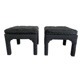 Late 20th Century Tufted Pillow Top Ottomans With Detailed Legs - a Pair For Sale