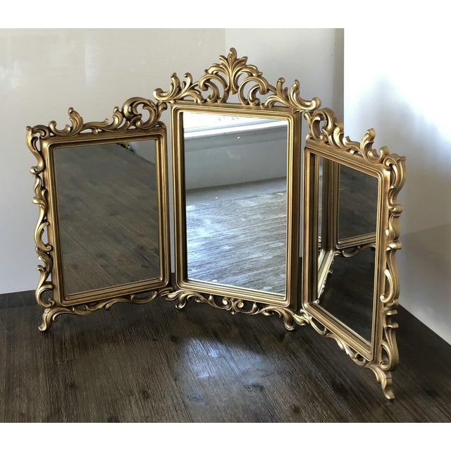 Syroco MidCentury GoldTone TriFold Vanity Mirror Chairish