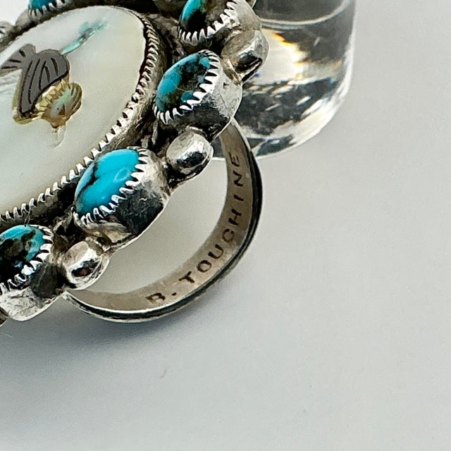 1970s Vintage Southwestern Dine Navajo Ben Touchine Sterling & Turquoise Cocktail Ring - Size 8.5 For Sale - Image 10 of 12